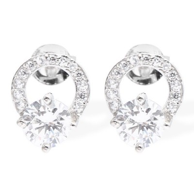  Bông tai bạc Nữ AvaJi đính đá xi trắng