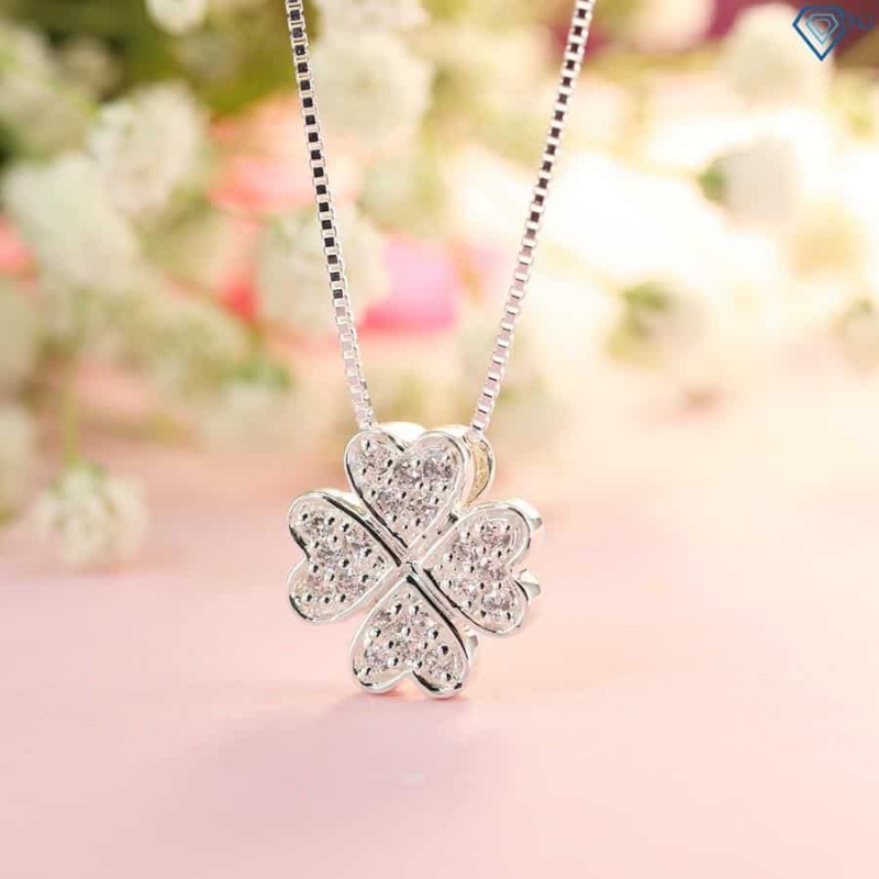 Dây chuyền cỏ may mắn kim cương bạc