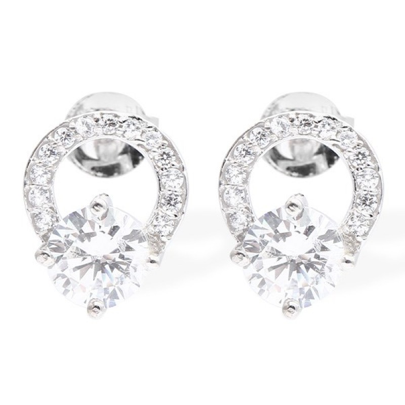  Bông tai bạc Nữ AvaJi đính đá xi trắng